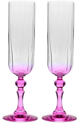 Krosno Copas de champán 220 ml con pie rosa, juego de 2 – para mocktails, Mimosa, Prosecco, Cava y Spritz – cristal sin plomo – aptas para lavavajillas – Bubble Celebration Moments