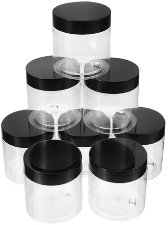 MUELODSIC 8 Tarros de Plástico Pet Transparentes con Cubierta Negra Hermética y Reutilizable de 100ml para Almacenamiento de Alimentos en Casa