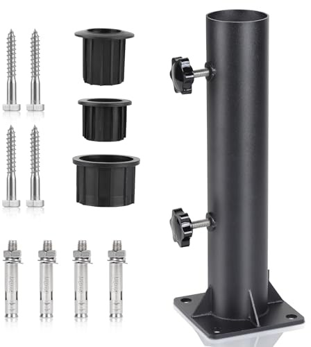 efuturetime Standrohr Sonnenschirm Ständer Halterung 57 mm Verstellbarer mit 3 PVC Reduzierring(32/40/50mm), Sonnenschirmhalter Boden Hülse mit 8 Stahlnägel, Schwarz