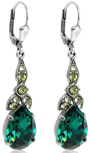 NOBEL SCHMUCK Silber Ohrhänger Jugendstil Markenkristalle Emerald Grün Damen-Ohrringe mit 925 Sterling Silber Ohrhaken