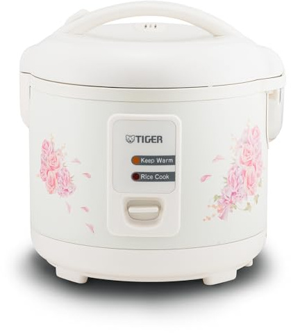 Tiger JAZ-A18U-LF 10 Cup Capacity White Rice Cooker with Non-Stick Inner Pot, Retractable Power Cord, and Keep Warm up to 12 hours (Flower)
