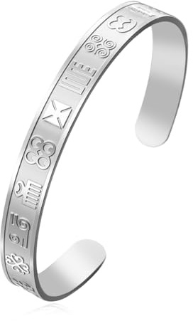 UNIFT - pulsera con símbolo de Adinkra africano para mujeres y hombres, pulsera abierto ajustable de acero inoxidable con símbolos tradicionales de Ghana, joyería de patrimonio étnico cultural, Una