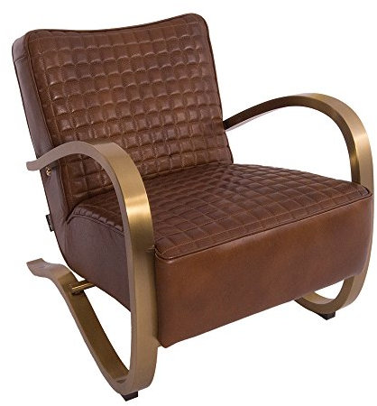 Vintage Line Design-Clubsessel Giacomet Whiskey Brown Edelstahl Kupfer-Finish Ledersessel Leder Sessel