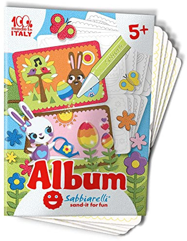 Sabbiarelli Sand-it For Fun - Album Le Cartoline di Pasqua: 5 Fogli Adesivi A5 con 10 Disegni da Colorare con Sabbia Colorata (non inclusa), Lavoretti di Pasqua Creativi ed Educativi per Bambini 5+
