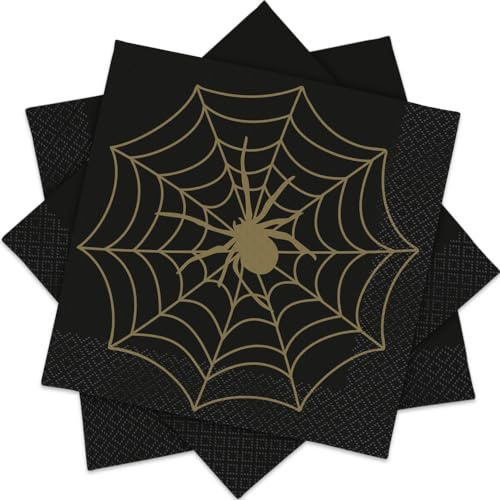Unique Black & Gold Spiders Web Napkins - pack of 16