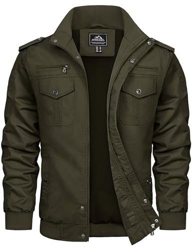 TACVASEN Herren Jacke Frühling Baumwolle Blouson Pilotenjacke Casual Armeejacke Cargojacke Military Feldjacke Armeegrün XL