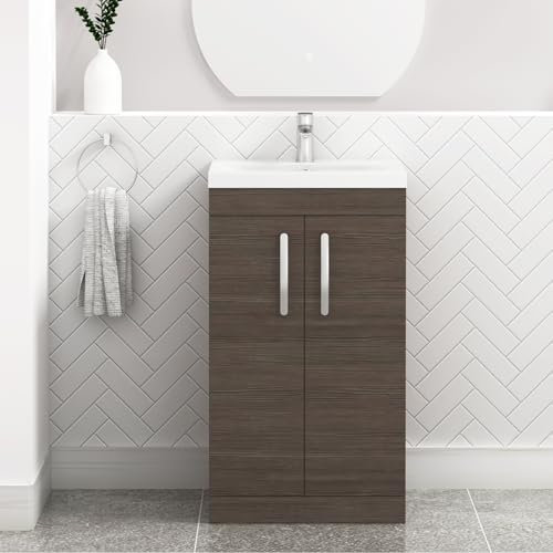 Royal Bathrooms Turin Grey Elm Floor Standing 2 Doors Vanity Cabinet Unit and Mid Edge Sink Basin - 500mm