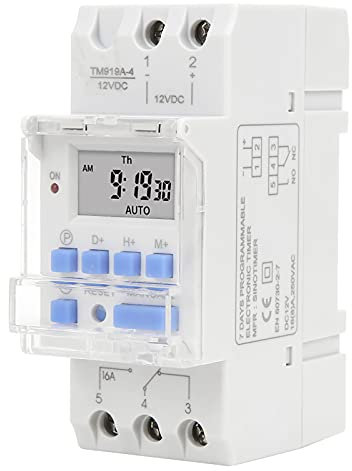 Wöchentliche Digitale Zeitschaltuhr, 12V DC 16A Timer Zeitschaltuhr, zum Einbau in Schalttafeln mit LCD Display, 35mm DIN-Schiene