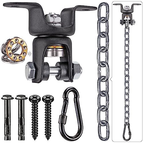 BeneLabel Boxsack Deckenhaken, Schwerlast Schaukelhaken Lager 360 Schwenkbar Hängematte Befestigung Hängesessel Aufhängung Karabiner mit 120cm Silber Kette Sandsack Halterung, Bis 272kg