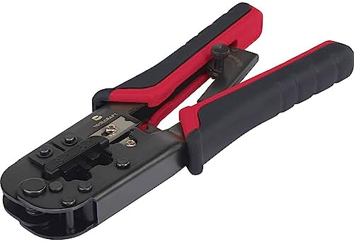 TOOLCRAFT TO-6850977 Abisolier- und Crimpzange für modularen Stecker (Western) Abisolierwerkzeug inklusive RJ11, RJ