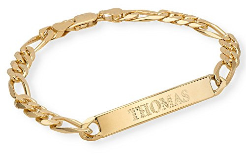 MYKA Personalisierte Herren Massives ID-Armband mit Gravur aus Sterling Silber 925 - Vergoldet - Weihnachten Typenschild Name Schmuck Geschenk für Männer - Vater - Freund