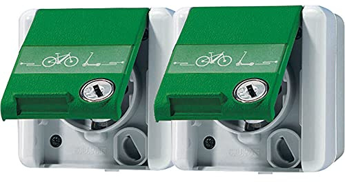 Jung 8220GNNAWSLEB SCHUKO E-Bike 2-fach Steckdose mit Klappdeckel und Sicherheitsschloss