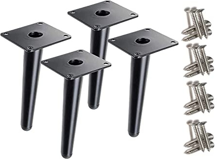 Toolzia 4Pcs 4 Metal Oblique Furniture Legs 10cm,Cone Cabinet Legs Stainless Steel Table Legs No-Slip Silent For Diy Furniture, Sofas, Cabinets(Black)