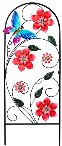 YEAHOME 33 Inch Decorative Garden Stakes, Outdoor Garden Decor Metal Flower Butterflies Spring Gardening Decor Art Yard Signs, Outdoor Decorations for Patio Outside Yard Lawn