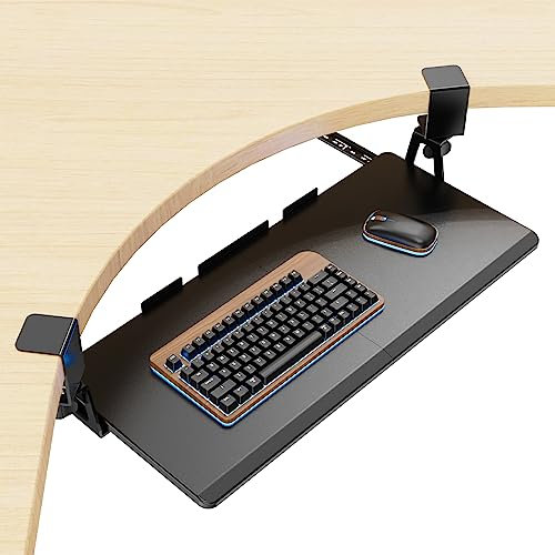 PUTORSEN Porta Tastiera Estraibile, Vassoio Tastiera Estraibile con Morsetto C di Grandi Dimensioni, 670x300mm Supporto Tastiera PC Ergonomico, Nero