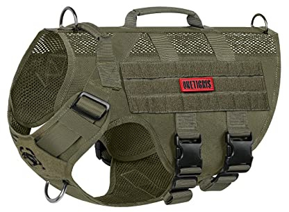 OneTigris Hundegeschirr Mittelgroße Hunde, AIRE MESH Taktisches Anti Zug Geschirr mit 2 Griff Verstellbar Brustgeschirr No Pull Dog Harness Atmungsaktiv Grün S