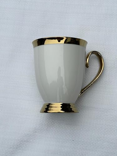 electromax Juego de taza de té y regalo de 6 piezas - Juego de servicio vintage para 6 personas, con taza de té de porcelana de hueso/taza de 300 ml, juego ligero y resistente - Juego blanco