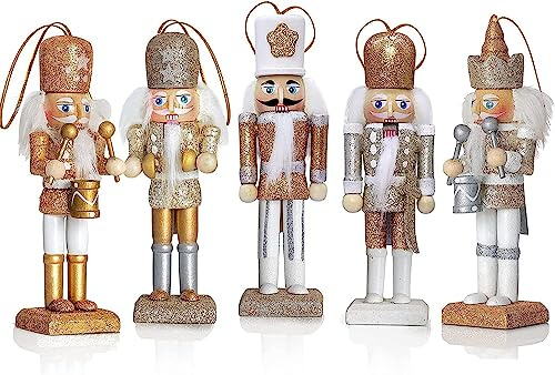 5 Piezas Cascanueces Navidad 12cm Soldado Cascanueces De Madera Cascanueces de Madera Figuras Muñecas Títeres Adornos Regalos Árbol de Navidad Colgantes Colgantes