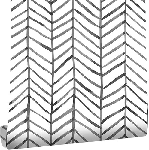 Arthome Modern Wood Slats Peel and Stick Wallpaper Removable Geometric Film for Home Walls,Bedroom,Stripe Grain Wood Effect Vinyl Self Adhesive Contact Paper,Black and White Lines,44x305cm