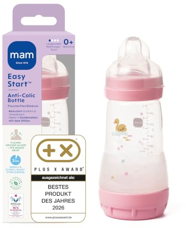MAM Easy Start Anti-Colic Babyflasche (260 ml), besonders gut akzeptierte Milchflasche, Baby Trinkflasche mit Bodenventil gegen Koliken & Sauger Größe 1, 0+ Monate, Schwan
