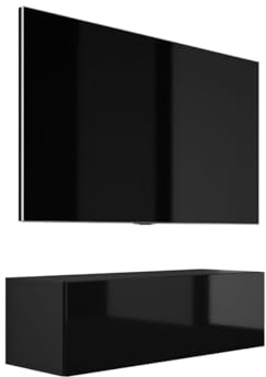3E 3xE living.com Väggmonterad TV-bänk, modern design B: 100 cm, H: 34 cm, D: 32 cm, TV-mediabänk, väggmonterad TV-sideboard, matt svart/glansig svart