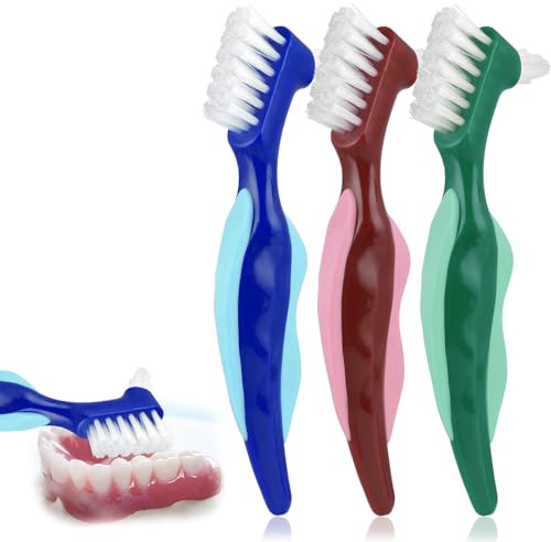 Lot De 3 Brosses Rigides pour Prothèses Dentaires Hygiéniques De Qualité Supérieure Brosse À Dents Double Face Avec Poils Multicouches Poignée En Caoutchouc Antidérapante pour Le Nettoyage Des