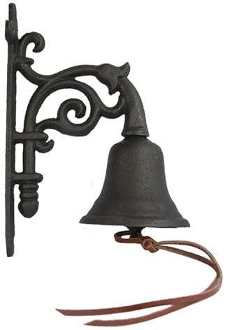 WAGLOS Türklopfer Vintage Gusseisen Dinner Bell Eingangstürklopfen Wandglocke mit Ledergürtel Außentürringklopfer