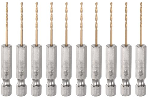 sourcing map 10pcs 1/4 Hex Shank Drill Bits 1.5mm Titanium Drill Bits Set M35 High Speed Steel Twist Drill Bit 65mm Long Fully Ground for Wood, Stainless Steel, Metal, Plastic Plastic