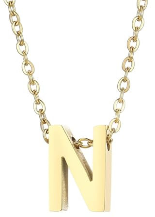 Homxi Gold Halskette Anhänger Mädchen,Kette Anhänger Edelstahl Frauen Buchstabe N Anhänger Halskette Gold