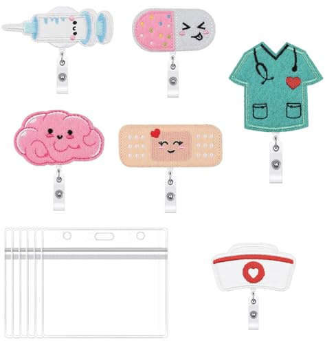 GIONAR Accesorios creativos para enfermeras, 6 unidades de soportes retráctiles, cordones con diseño de dibujos animados, placa de nombre, 6 soportes para tarjetas, accesorios ideales para enfermeras