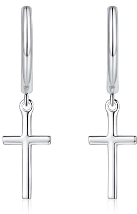 Zolkamery Creolen Ohrringe Silber Hängend für Damen, 925 Sterling Silber Creolen Ohrhänger mit Zirkonia, Hypoallergen Hängeohrringe mit Stern Kreuz Perlen Anhänger, Kreolen Ohrringe mit Geschenkbox