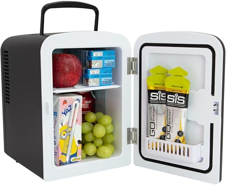 Global Gizmos 33279 Black Mini Fridge/Table Top Fridge for Bedrooms/Portable Design with Carry Handle / 4 Litre Capacity/Ideal for Snacks, Beauty, Skincare & More