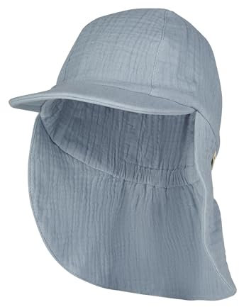 Sterntaler Schirmmütze Nacken Musselin - Unisex Mütze aus Baumwoll Musselin (Bio) - UV-Schutz 50+ Sonnenhut mit Nackenschutz - Baby- und Kinder Sommer Kopfbedeckung - graublau, Größe 51