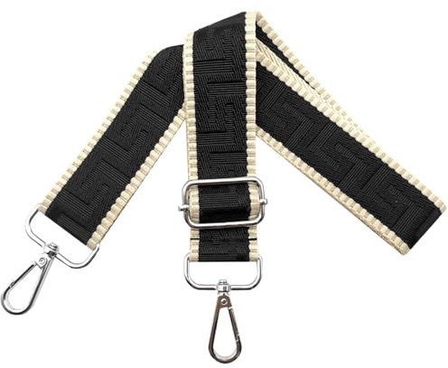 Axelrem för väska väskremmar för ombyte, justerbar väskrem bred 3,8 cm med silver karbinhake – fickband axelrem bärrem för handväskor dam, svart, K13