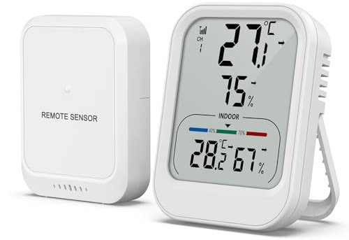 Brifit Digital Room Thermometer Hygrometer, Wireless Indoor Outdoor Thermometer with Sensor, Temperature Humidity Monitor Gauge with LCD Display, °C/°F Switch, MAX/MIN Record, for Home, Greenhouse