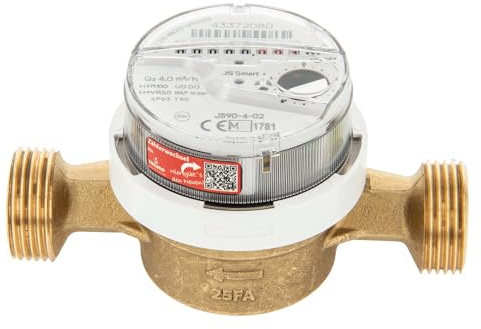 tecuro Wasserzähler mit Baulänge 130 mm, Q³ 4,0 m³/h, DN20, 1 Zoll Außengewinde, bis 90°C, DVGW, WRAS, 6 Jahre Eichlaufzeit