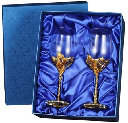UTTDP Pintado a mano esmalte copas de vino con caja de Copa de vino de vidrio transparente sin plomo, copa de tallo largo for cóctel, champán, jugo, base de aleación de zinc esmaltado, 350 ml(2pcs)