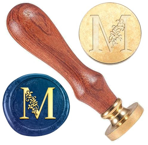 DELORIGIN Wachssiegelstempel Mit Anfangsbuchstaben „M“ Geprägter Weinreben Buchstabenstempel Versiegelung Vintage Elegant Abnehmbar 25mm Für Hochzeitseinladungen Basteldekoration