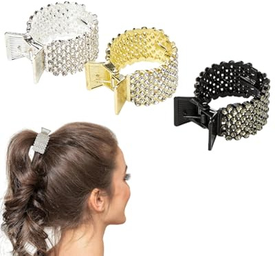 KGDUYC 3pcs Metall Strass Damen Haarspangen, hohe Pferdeschwanz rutschfest Mode dicke und dünne Haarspangen, gestaffelte randlose Pferdeschwanz Clips