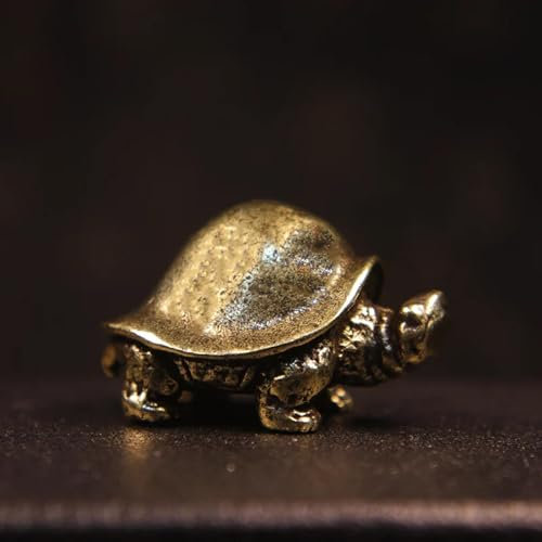 JUDUOYANXIAN Vintage-Messing-Statuen, 3,7 x 2,2 cm, antikes Kupfer, langlebige Schildkröten-Miniaturen, chinesische klassische Glücks-Schreibtisch-Ornamente, Vintage-Tier-Briefbeschwerer