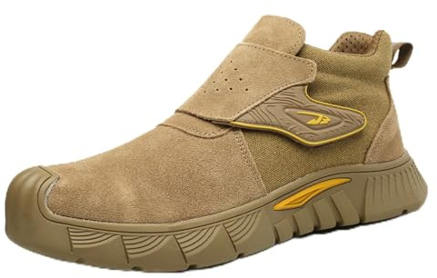 ottspu Welding Boots for Men Slip on Work Boots for Men Steel Toe Boots for Men Comfortable Welder Boots Construction Safety Boots Indestructible Steel Toe Shoes,Brown,7.5 UK