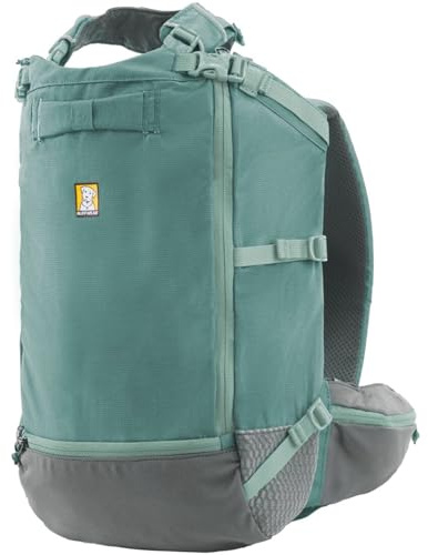 Ruffwear Hitch Hiker Hunderucksack-Tragetasche, Haustier-Tragetasche, Reisetasche, integriertes Geschirr und gepolsterte Gurte, atmungsaktiv und bequem, vollständig belüftet, River Rock Green, XS