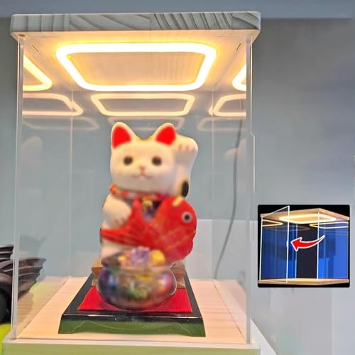 WhamtL Acryl Vitrine Beleuchtete Vitrine mit Tür, Durchsichtige Aufbewahrungsvitrine für Sammlerstücke, Schmuckbau Modellspielzeugpuppe Ordnungsständer aus Acryl(15x15x20cm(6x6x8in))