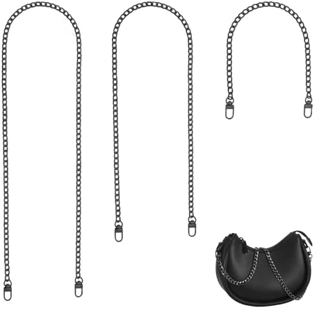 Chanumetal 3 Stück Taschenkette Silber, 40 cm/80 cm/120 cm Silberkette, Metall Schulterriemen für Taschen, Wallet Chain, Taschenriemen, Kette für Tasche Umhängetasche (Schwarz)