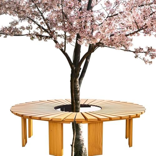 Trädbänk linda runt | Halvcirkelformade böjda träbänkar | Utomhus innergårdsbänk | Kraftig väderbeständig | Böjd & rygglös | för Garden Lawn Park Porch Backyard(Half Round)