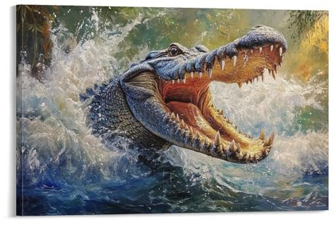 FYQTCIAN Leinwandbilder Krokodil Groß 16x24inch(40x60cm) Schlafzimmer, Modern Bilder Mit Rahmen Für Wohnzimmer Wanddeko Tier Landschaft Kunstdruck Deko Zimmer Büro Flur Wohnung