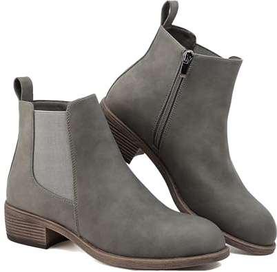 Ankle Boots for Women Waterproof Walking Boots Fashion Chelsea Booties Side Zip Low Heel Shoes Pointed Toe Casual Short Booties Grey