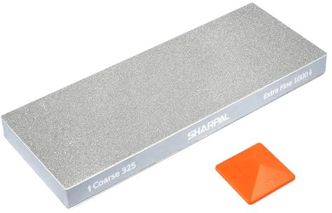 SHARPAL 168H Piedra de Afilado de Diamante Grande 201 x 75mm de Doble Grano – Grano Grueso 325 y Extra Fino 1000, Piedra de Afilar Monocristalina Profesional con Base Antideslizante y Guía de Ángulo