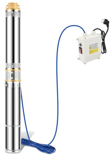 Eikuavons Tiefbrunnenpumpe, 1,1 kW/1.5 PS 220-240 V Brunnenpumpe, Wasserpumpe mit 4000 l/h Förderleistung, Rohrpumpe bis 70m Tauchtiefe, inklusive 20m Kabel, max. Druck 8,1 bar