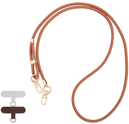 Reownest Handykette Universal zum Umhängen, Handy Halsband mit 2 Patches, Verstellbares Geflochtenes Leder Handy Lanyard, Halskette Kompatibel mit den meisten Smartphones, Gelb